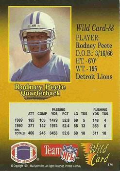 1991 Wild Card - 1000 Stripe #88 Rodney Peete Back