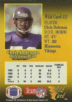 1991 Wild Card - 1000 Stripe #111 Chris Doleman Back