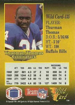 1991 Wild Card - 1000 Stripe #135 Thurman Thomas Back