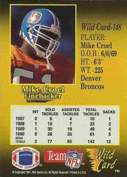 1991 Wild Card - 1000 Stripe #148 Mike Croel Back