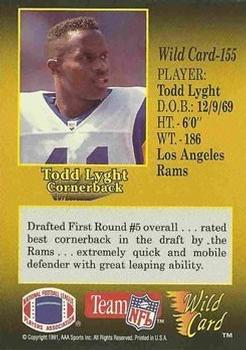 1991 Wild Card - 1000 Stripe #155 Todd Lyght Back