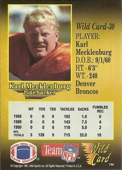 1991 Wild Card - 20 Stripe #30 Karl Mecklenburg Back