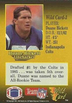 1991 Wild Card - 20 Stripe #3 Duane Bickett Back