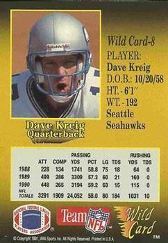 1991 Wild Card - 20 Stripe #8 Dave Krieg Back