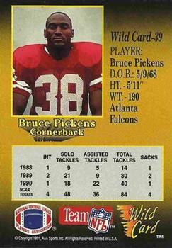 1991 Wild Card - 20 Stripe #39 Bruce Pickens Back