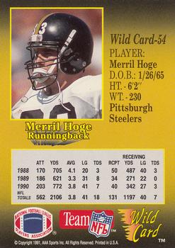 1991 Wild Card - 20 Stripe #54 Merril Hoge Back