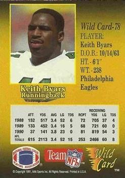 1991 Wild Card - 20 Stripe #78 Keith Byars Back