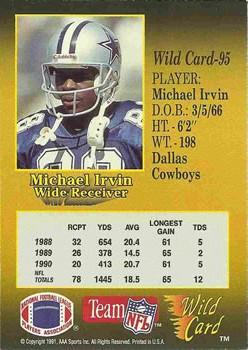 1991 Wild Card - 20 Stripe #95 Michael Irvin Back