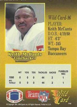 1991 Wild Card - 20 Stripe #96 Keith McCants Back