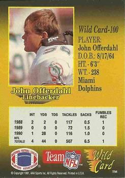 1991 Wild Card - 20 Stripe #100 John Offerdahl Back