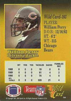 1991 Wild Card - 20 Stripe #103 William Perry Back