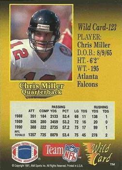 1991 Wild Card - 20 Stripe #123 Chris Miller Back