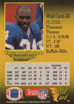 1991 Wild Card - 20 Stripe #135 Thurman Thomas Back