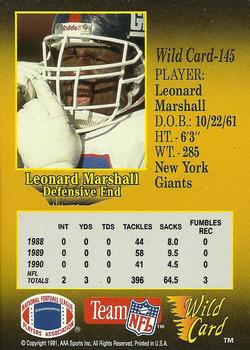 1991 Wild Card - 20 Stripe #145 Leonard Marshall Back