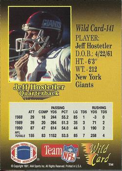 1991 Wild Card - 5 Stripe #141 Jeff Hostetler Back
