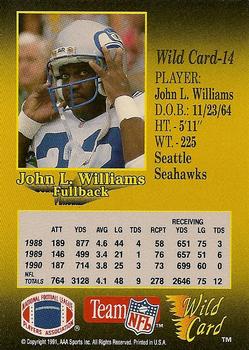 1991 Wild Card - 5 Stripe #14 John L. Williams Back