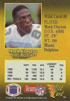 1991 Wild Card - 5 Stripe #99 Mark Clayton Back