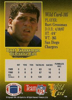 1991 Wild Card - 5 Stripe #105 Burt Grossman Back