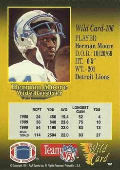 1991 Wild Card - 5 Stripe #106 Herman Moore Back