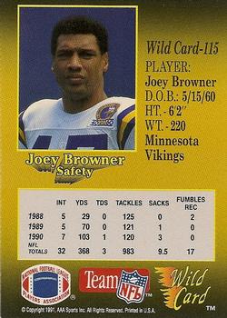 1991 Wild Card - 5 Stripe #115 Joey Browner Back