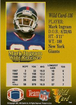 1991 Wild Card - 5 Stripe #136 Mark Ingram Back