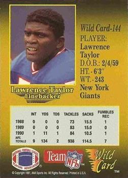 1991 Wild Card - 5 Stripe #144 Lawrence Taylor Back
