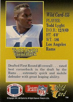 1991 Wild Card - 5 Stripe #155 Todd Lyght Back