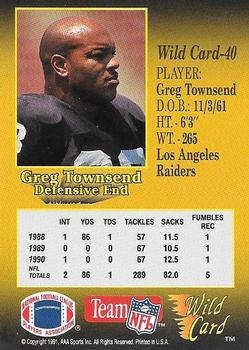 1991 Wild Card - 50 Stripe #40 Greg Townsend Back