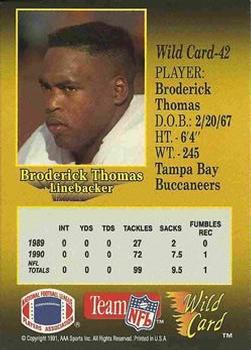 1991 Wild Card - 50 Stripe #42 Broderick Thomas Back