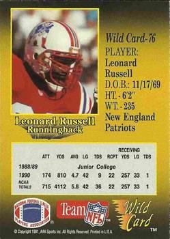 1991 Wild Card - 50 Stripe #76 Leonard Russell Back
