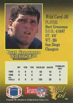 1991 Wild Card - 50 Stripe #105 Burt Grossman Back