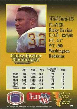 1991 Wild Card - 50 Stripe #118 Ricky Ervins Back