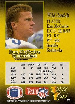 1991 Wild Card - 50 Stripe #34 Dan McGwire Back