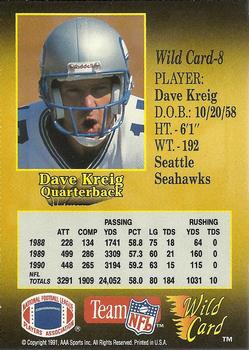 1991 Wild Card - 50 Stripe #8 Dave Krieg Back