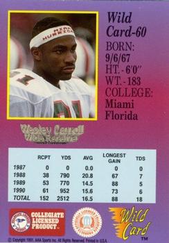 1991 Wild Card Draft - 10 Stripe #60 Wesley Carroll Back