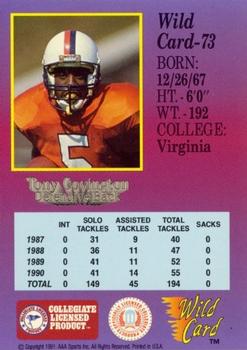 1991 Wild Card Draft - 100 Stripe #73 Tony Covington Back