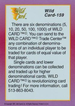 1991 Wild Card Draft - 100 Stripe #159 Checklist 3: 81-120 Back