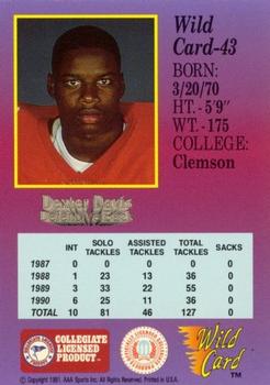 1991 Wild Card Draft - 1000 Stripe #43 Dexter Davis Back