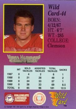 1991 Wild Card Draft - 1000 Stripe #44 Vance Hammond Back