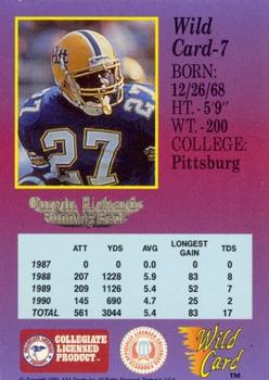 1991 Wild Card Draft - 20 Stripe #7 Curvin Richards Back