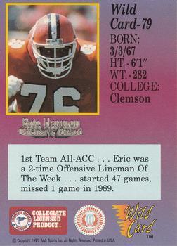 1991 Wild Card Draft - 20 Stripe #79 Eric Harmon Back