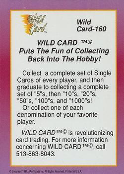 1991 Wild Card Draft - 20 Stripe #160 Checklist 4: 121-160 Back