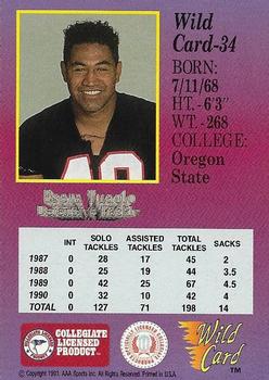 1991 Wild Card Draft - 5 Stripe #34 Esera Tuaolo Back