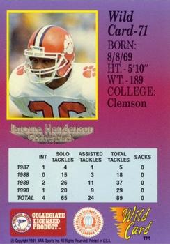 1991 Wild Card Draft - 5 Stripe #71 Jerome Henderson Back