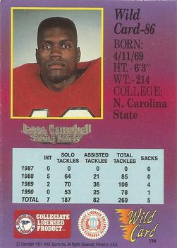 1991 Wild Card Draft - 5 Stripe #86 Jesse Campbell Back