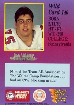 1991 Wild Card Draft - 50 Stripe #140 Joe Valerio Back