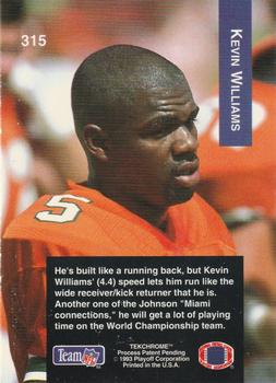 1993 Playoff #315 Kevin Williams Back