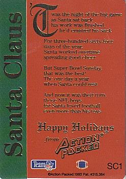 1993 NFL Properties Christmas #SC1 Santa Claus Back