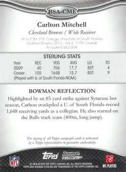2010 Bowman Sterling #BSA-CMI Carlton Mitchell  Back