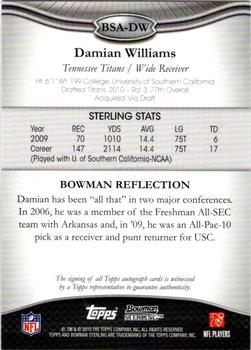 2010 Bowman Sterling #BSA-DW Damian Williams  Back